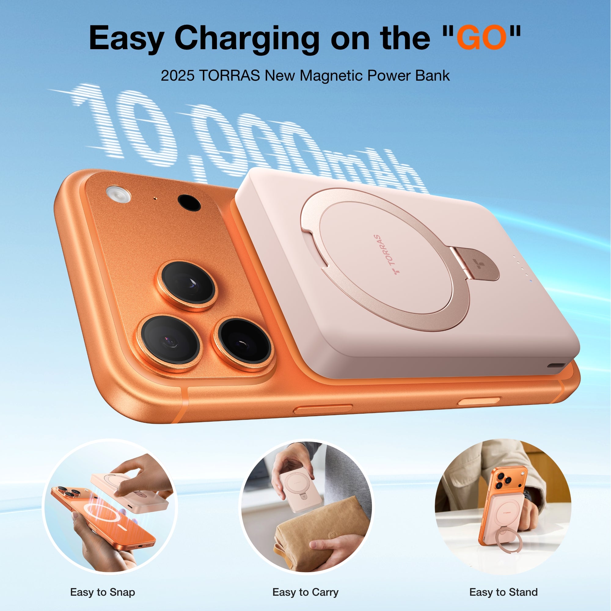 TORRAS EASYGO MagStand Power Bank 5k OR 10k mAh - 10000 mAh / Rose Gold