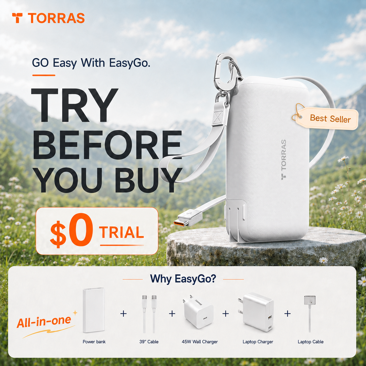[US Plug] TORRAS EasyGo Roam Power Bank：45w 10kmAh